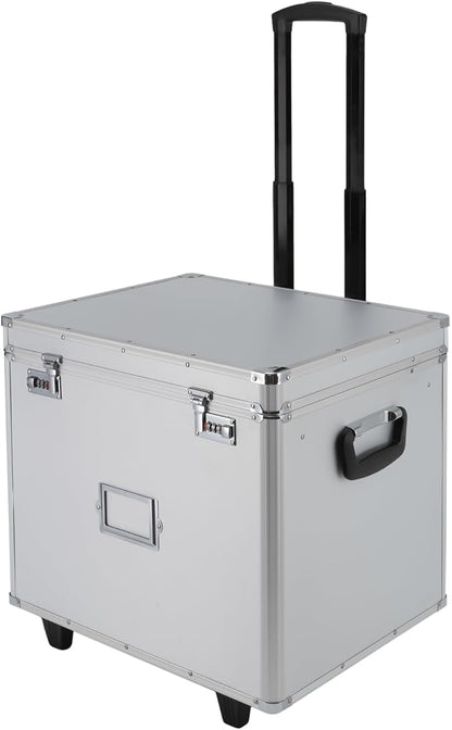Portable Locking File Storage, Aluminum Alloy Document Box with Wheels Rolling File Storage Organizer Box Large Capacity Multifunctional Filing Cabinet with Security Code Lock for Office Home