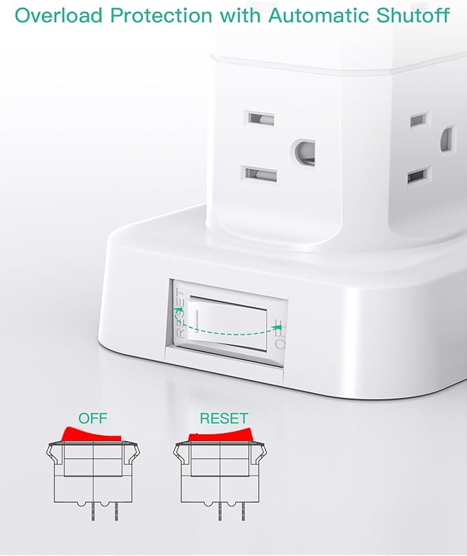 Surge Protector Power Strip Tower, 10FT Extension Cord with Multiple Outlets(12 AC Outlets), Surge Protector with USB Ports, Charging Station for Multiple Devices, Office Supplies, Dorm Essentials