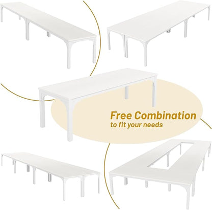 Conference Table, Super Sturdy Large Rectangle Meeting Seminar Table, Long Business Tables, White, 8Pcs