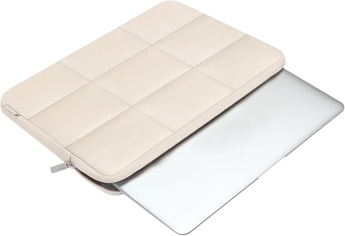 MOSISO 15-15.6 inch Laptop Case, 16 inch Puffy Laptop Sleeve Compatible with MacBook Pro 16 M4 M3 M2 M1, HP, Dell, ASUS, Lenovo Notebook, Rectangle Quilted Puffer Computer Bag for Women, Sand