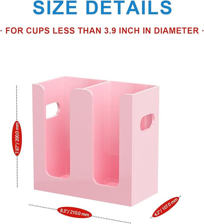 WINFFOR Disposable Cup Organizer Dispenser - 2 Compartments Lightpink Acrylic Cup and Lid Holder with Handles Plastic Cup Dispenser Countertop Paper Cup Holder for Coffee Bar House Party Essentials
