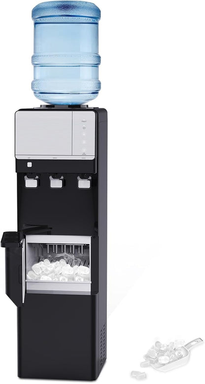 IKT Hot and Cold Water Cooler Dispenser with Ice Maker for 5 Gallon Bottle 27 lbs Daily Capacity Night Light Child Safety Lock Black