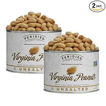FERIDIES Unsalted Super Extra Large Gourmet Virginia Peanuts 18oz Can (Pack of 2)