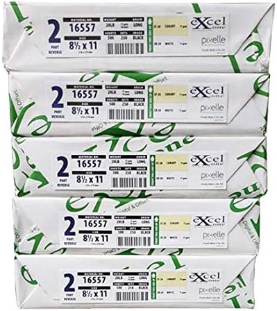 8.5 x 11 Excel One Carbonless Paper, 2 Part Reverse (Bright White/Canary), 1250 Sets, 2500 Sheets, 5 REAMS