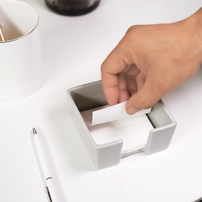 Ceramic Sticky Note Holder, 3 x 3" Sticky Note Dispenser, Notepad Holder for Desk, Office Essentials Organizer (Grey)