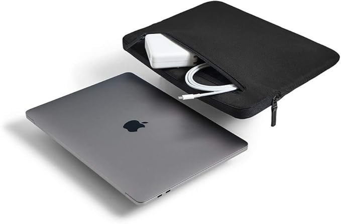 Incase Compact Laptop Sleeve with Flight Nylon - 16 Inch MacBook Pro and Laptop Case – Slim Computer Sleeve with Faux Fur Lining, Front Accessory Pocket with Zipper - Black