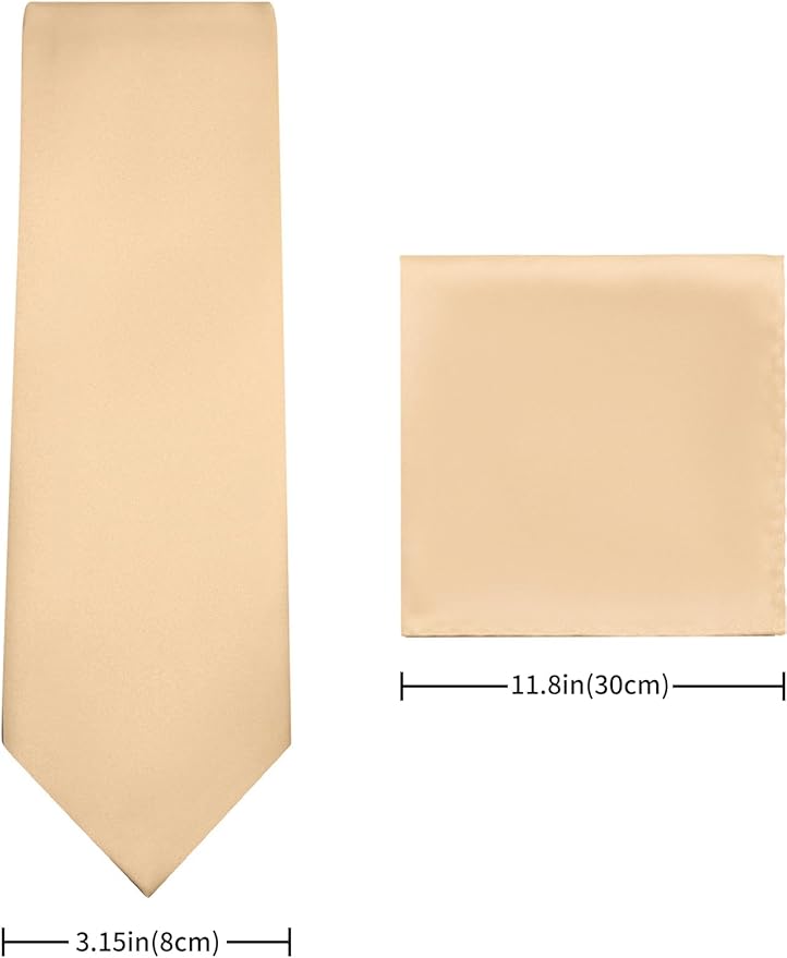 PenSee Men's Tie Set Solid Pure Color 3.15" (8CM) Classic Formal Plain Necktie and Pocket Square Set For Men