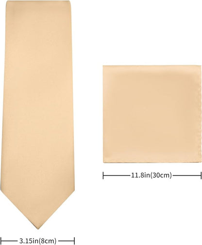 PenSee Men's Tie Set Solid Pure Color 3.15" (8CM) Classic Formal Plain Necktie and Pocket Square Set For Men