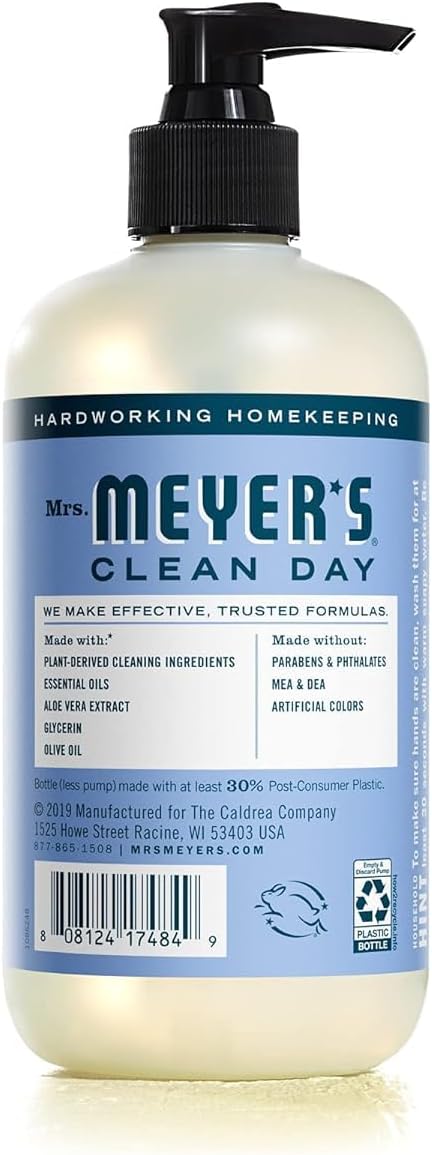 MRS. MEYER'S CLEAN DAY Hand Soap, Made with Essential Oils, Biodegradable Formula, Bluebell, 12.5 fl. oz - Pack of 6