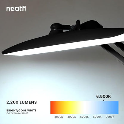 Neatfi XL LED Desk Lamp with Base, 2200 Lumens, 24W, 20-Inch Wide Head, Dimmable 4 Brightness Levels, Task Light for Home Office, Crafts, Workbench (Non-CCT, Black)