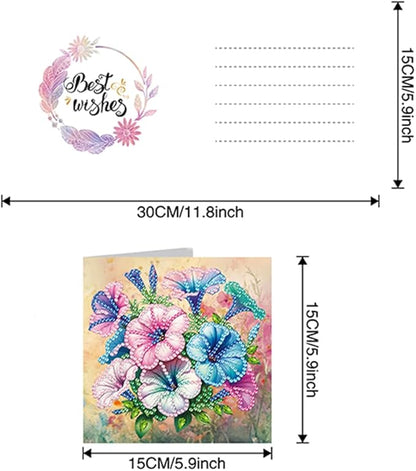 6pcs DIY Bouquet Diamond Art Painting Greeting Cards Kit, Rhinestone Art Holiday Birthday Card Set with Envelopes, DIY Festival Craft for Girlfriend, Christmas Valentine Gift Making Supplies