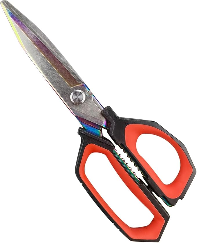 Heavy Duty Scissors 9.5'', Titanium Coating Forged Stainless Steel Blades, Industrial Utility Shears for Garage, Household, Construction, easy Cutting Cardboard, Wire, Leather, Carpet.