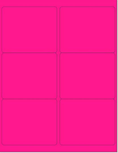 8-1/2 x 11" Neon Color High Light Fluorescent Labels for Laser & Inkjet Printer (Pink Fluorescent, 4" x 3-1/3" - 6 Per Page | 300 Labels)
