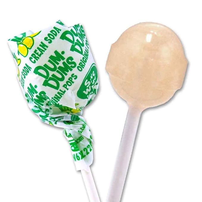 Dum Dums Cream Soda Lollipops - Bulk Candy Box with Lollipops Individually Wrapped, Single Flavor Gourmet Suckers - 50 Count