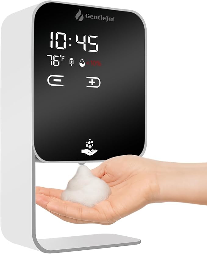 LuxeJet Automatic Foam Soap Dispenser Touchless, USB-C Powered or Battery, Aluminum Alloy Body, Wall Mount or Countertop, Digital Display, Hands-Free Automatic Soap Dispenser Touchless