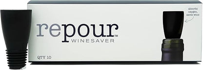 Repour Wine Saver and Stopper - Removes Oxygen, Perserving and Keeping Wine As Fresh As The Day The Bottle Was Opened - Black (10-Pack)