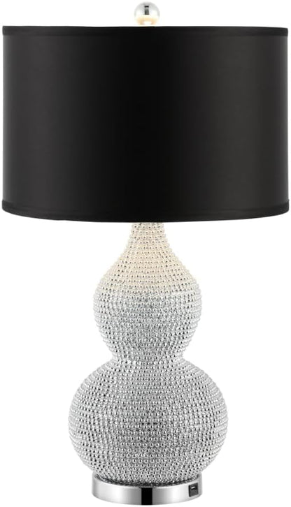 SAFAVIEH Lighting Collection Nicole Modern Silver Bead Base/ Black Shade 25-inch Bedroom Living Room Home Office Desk Nightstand Table Lamp Set of 2 (LED Bulbs Included)