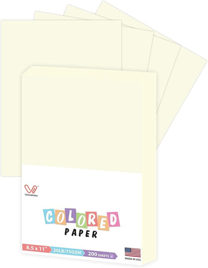 Woodlake Cream Copy Paper, Colored Printer Paper, 8.5 x 11”, 20 LB / 75 GSM Computer Paper, 200 Sheets, Multi-Purpose Pastel Paper, Made in USA
