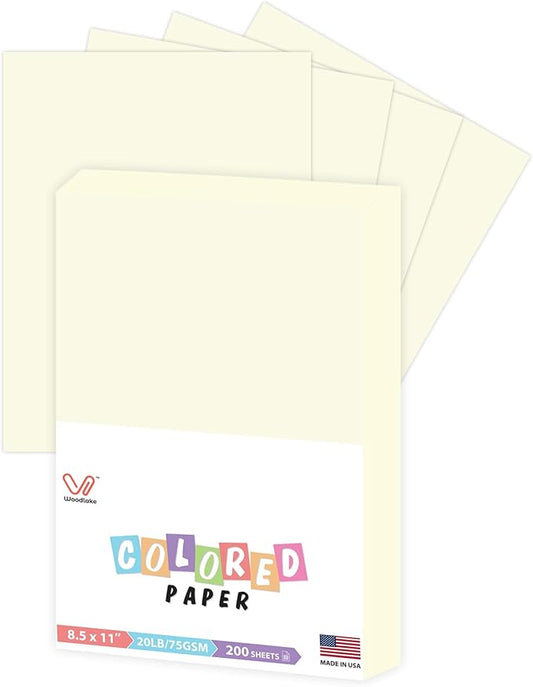 Woodlake Cream Copy Paper, Colored Printer Paper, 8.5 x 11”, 20 LB / 75 GSM Computer Paper, 200 Sheets, Multi-Purpose Pastel Paper, Made in USA
