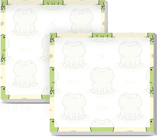 Sticky Notes 3x3 Inches, 2 Pack Cute Colorful Bright Self-Stick Note Pads, Easy to Post for Home, Office, Notebook, Meeting Cute Green Frog