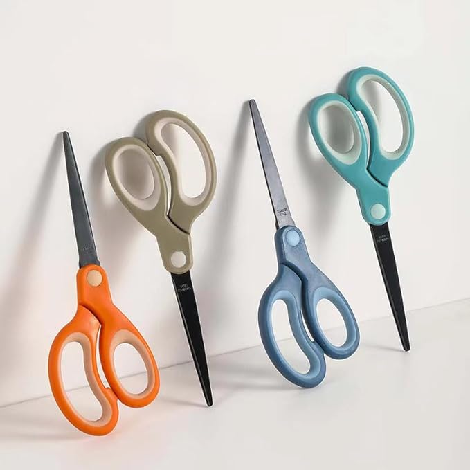 Pastel Non-Stick Scissors - All Purpose Stainless Steel Craft Shears With Soft Grip, Blunt Tip for Fabric, Kids, Office, Home, School - Left & Right Handed (1 Pack, Orange)