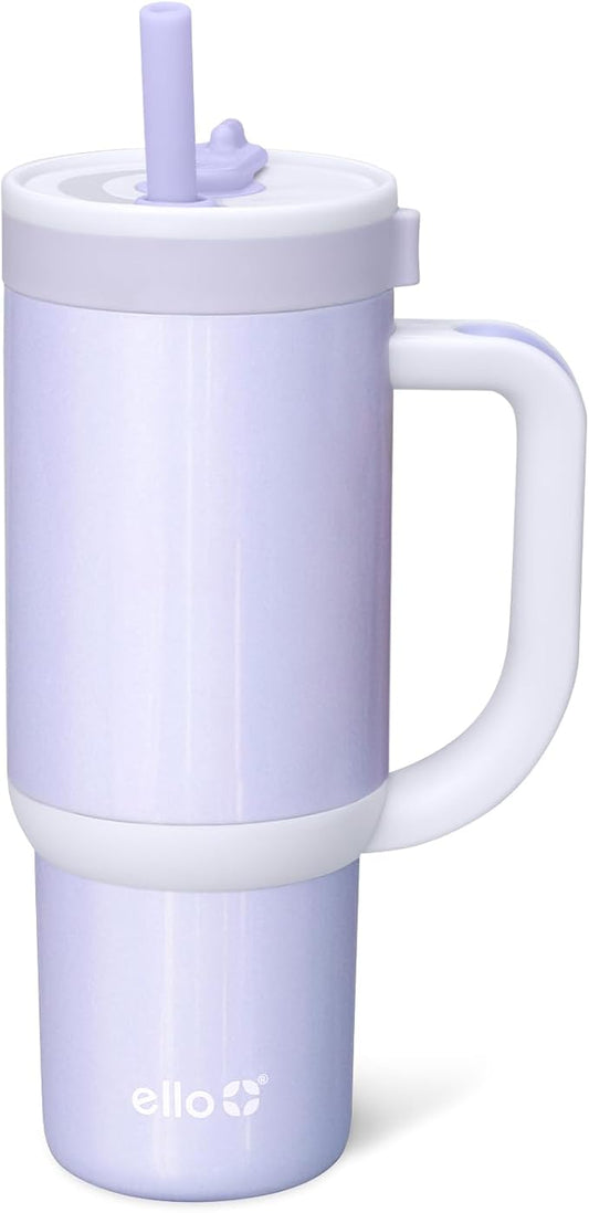 Ello Oasis 18oz Stainless Steel Kids Tumbler with Handle & Retracting Straw, 100% Leakproof, Double-Wall Vacuum Insulated, Kids Water Bottle for School, BPA Free, Dishwasher Safe, Purple Holographic