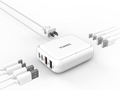 8-Port USB Charger, Multi-Port Travel USB C Charger, Mini Charging Station with USB C and USB A Ports, Charging Station Block for Traveling, Camping Compatible with Phone, Earbud (White)