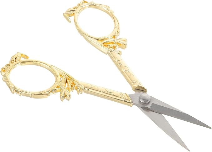 Vintage Gold Stainless Steel Embroidery Scissors with Ergonomic Handle for Precise Cutting of Thread Ribbon Lightweight Household Sewing Tool for Cross Stitch DIY Office and Craft
