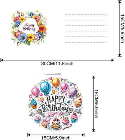 6PCS Diamond Art Painting Greeting Cards,Happy Birthday Cards with Envelopes,DIY Card Making Kits Thank You Card Arts Crafts for Birthday