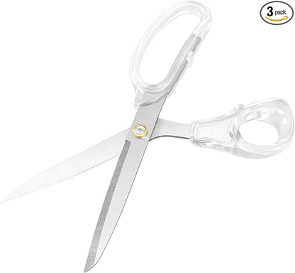 Silver Sewing Scissors 9" Ultra-Sharp Heavy Duty Crafting Shears with Transparent Ergonomic Handle All-Purpose Scissor, sewing,office cutting, Comfortable Handle Design, Versatile Usage