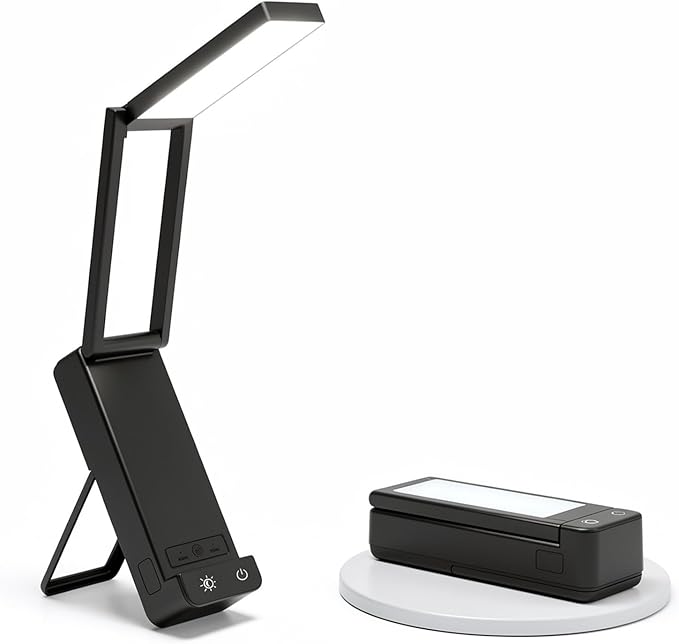 EZVALO LED Rechargeable Desk Lamp, 6000mAh Battery Operated Foldable & Portable Light,90Ra Cordless Table Lamp for Office Home, 3 Color Dimmable Small Desk Lamp Wireless Reading Lamp (Black)