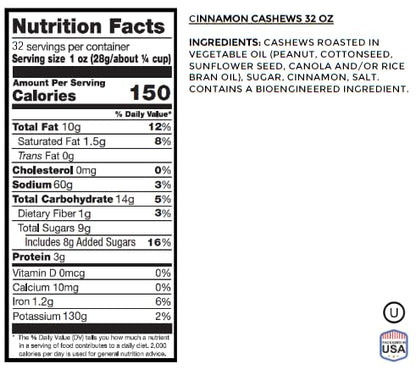Cinnamon Toffee Cashews 2 Pound Resealable Bag | Kettle Cooked, Flavored Nuts | Sweet & Crunchy Snack | Gourmet Fall & Holiday Treat | Perfect for Gifting, Entertaining, and Baking | Jaybee's