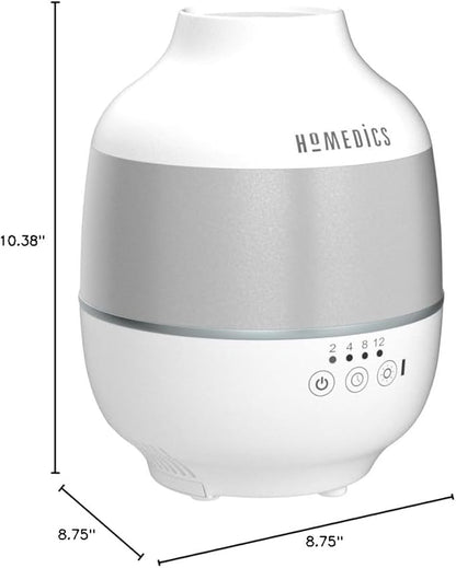 Homedics TotalComfort Humidifier – Large Air Humidifiers for Bedroom, Plants, Office – Cool Mist, Essential Oil Pads and Built-In Timer, 7-Color Night-Light, 2 Mist Settings, White