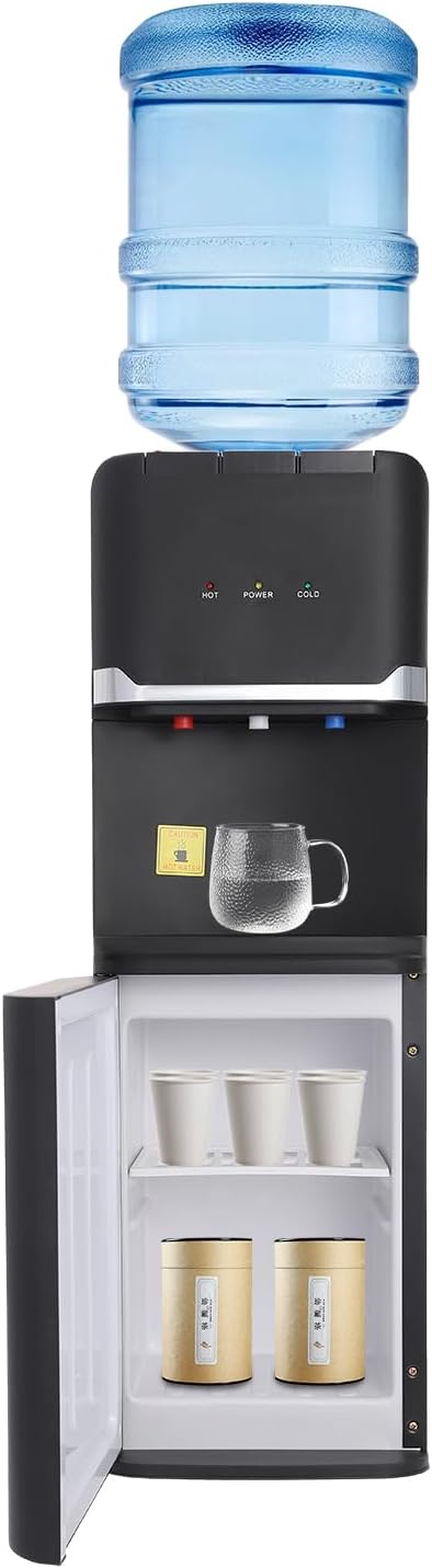 Top Loading Water Dispenser, 5 Gal Hot, Cold & Warm Water Dispenser, 110V Floor Standing Water Cooler with Safety Lock, Energy-Saving Water Dispenser for Home & Office