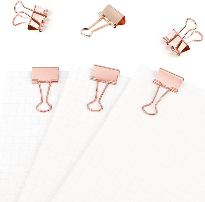 50 Pack Small Rose Gold Binder Clips 3/4 Inch (19 mm), Colored Little Paper Clamps, Tiny Mini Paper Clips for Office Home School Business 0.75"