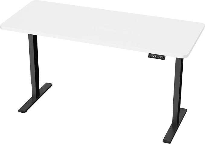 VIVO Electric 60 x 24 in Standing Desk, Memory Height Adjustment, 1B Series, One-Piece White Top, Black Frame, DESK-KIT-1B6W