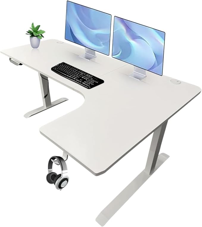 Electric Standing Desk 63x24 L-Shaped Corner Sit Stand Desk with Memory Presets - White