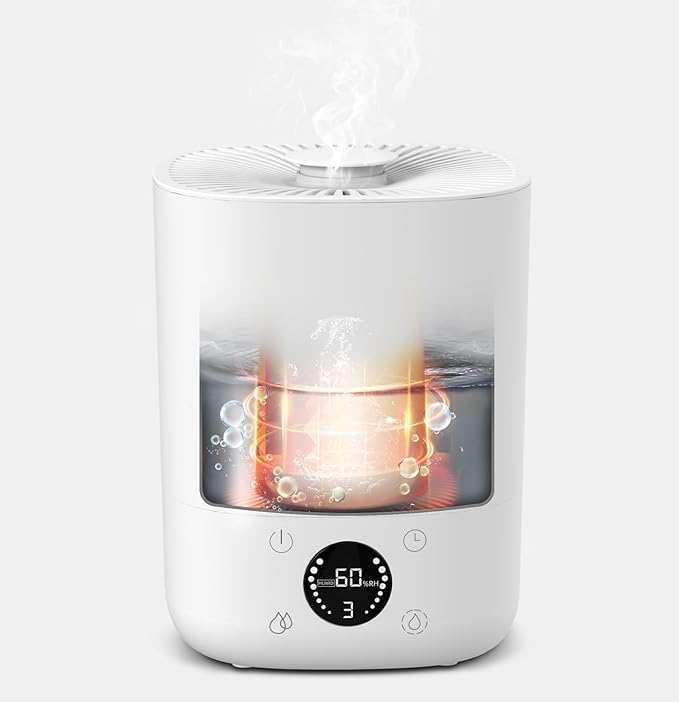 Warm Mist Humidifiers, 3.5L Humidifier with 304SS Ceramic Glaze Layer Heating Inner, Healthy Small Air Humidifier with Adjustable Constant Humidity for Bedroom
