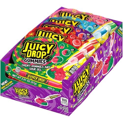 Juicy Drop Sour Halloween Candy Gummies, 16Ct Sweet Chewy Candy w/ Sour Gel in Assorted Fruity Flavors, Full Size, Sour Candy Variety Pack For Party Favors, Trick or Treat, Halloween Bowls, Kids Gifts