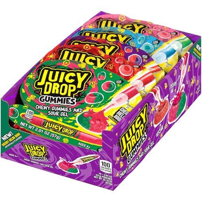Juicy Drop Sour Halloween Candy Gummies, 16Ct Sweet Chewy Candy w/ Sour Gel in Assorted Fruity Flavors, Full Size, Sour Candy Variety Pack For Party Favors, Trick or Treat, Halloween Bowls, Kids Gifts