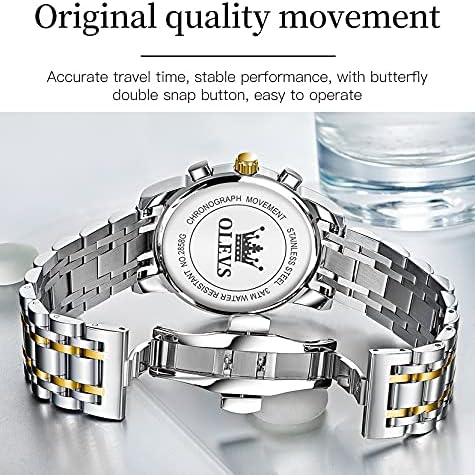 OLEVS Men's Luxury Watch Waterproof Luminous Easy Read Chronograph Watches Full Gold/White Dail/Black Face with Calendar Wristwatch