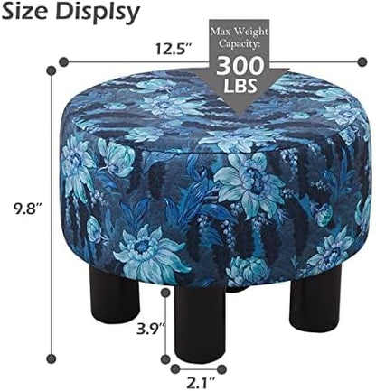 Cpintltr Foot Stool Linen Ottoman Round Footstool for Couch Desk Soft Step Stool Padded Foot Rest with Non-Skid Pine Legs Multiple Colors Furniture for Hallway Office Lounge Dorm Room Flower Blue