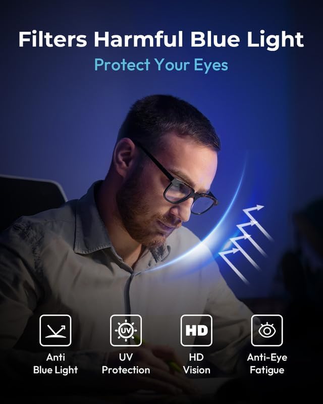 Blue Light Blocking Glasses - Anti Glare & Eyestrain, 99% Filter, Lightweight Acetate Frame for Gaming/Office/Reading