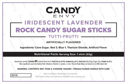 Candy Envy - Iridescent Lavender Rock Candy Sugar Sticks - Tutti Frutti Flavored - 144 Indiv. Wrapped