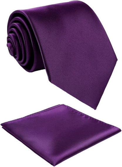 Mens Solid Satin Mens Tie With Hanky,Handmade Neckties For Men