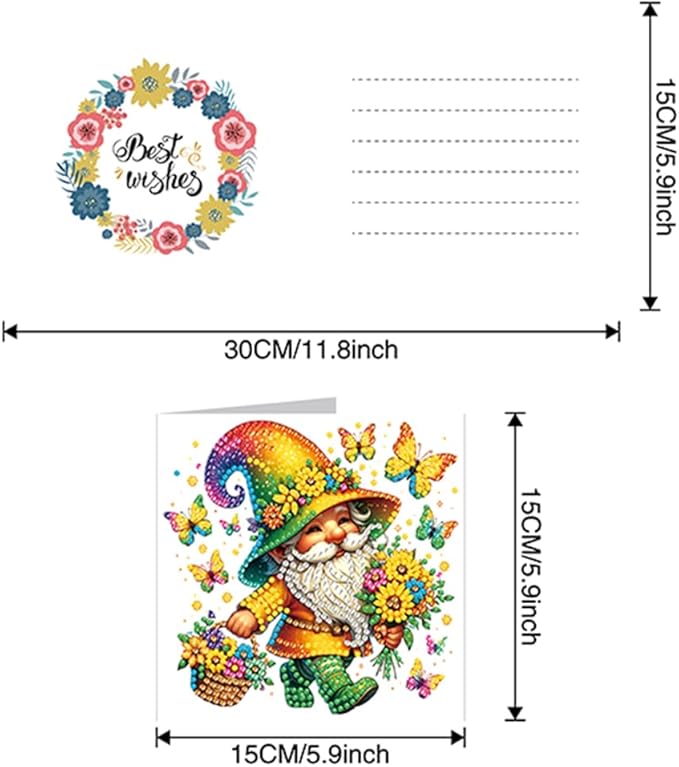 6pcs DIY Gnome Butterfly Diamond Art Painting Greeting Cards Kit, Rhinestone Art Holiday Birthday Card Set with Envelopes, DIY Festival Craft for Girlfriend, Christmas Valentine Gift Making Supplies