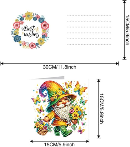 6pcs DIY Gnome Butterfly Diamond Art Painting Greeting Cards Kit, Rhinestone Art Holiday Birthday Card Set with Envelopes, DIY Festival Craft for Girlfriend, Christmas Valentine Gift Making Supplies