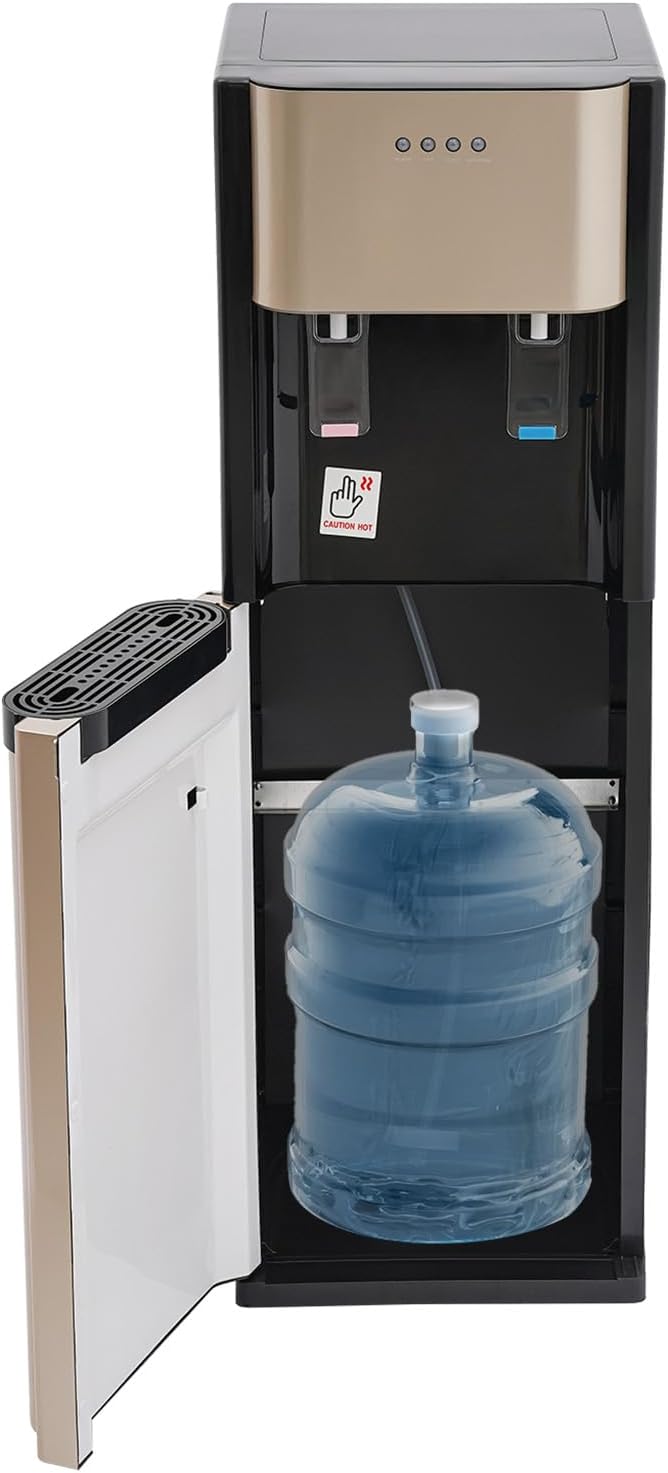 Bottom Loading Water Cooler Dispenser for 5 Gallon Bottles - 2 Temperatures with Hot, Room Spouts,Overload Protection, Dry Burning Protection,Water Dispenser for Home,Office (Golden)