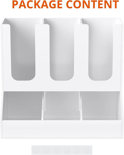 Richboom Cup and Lid Organizer, 6 Compartments with 2 Removable Dividers Coffee Station Countertop Cup Dispenser Condiment Organizer Accessories Caddy for Breakroom, Office, Home - White