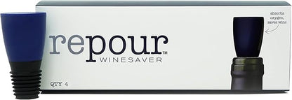 Repour Wine Saver - Wine Preserver and Stopper - Removes Harmful Oxygen from your Wine Simply and Effectively - Indigo Blue 4 Pack